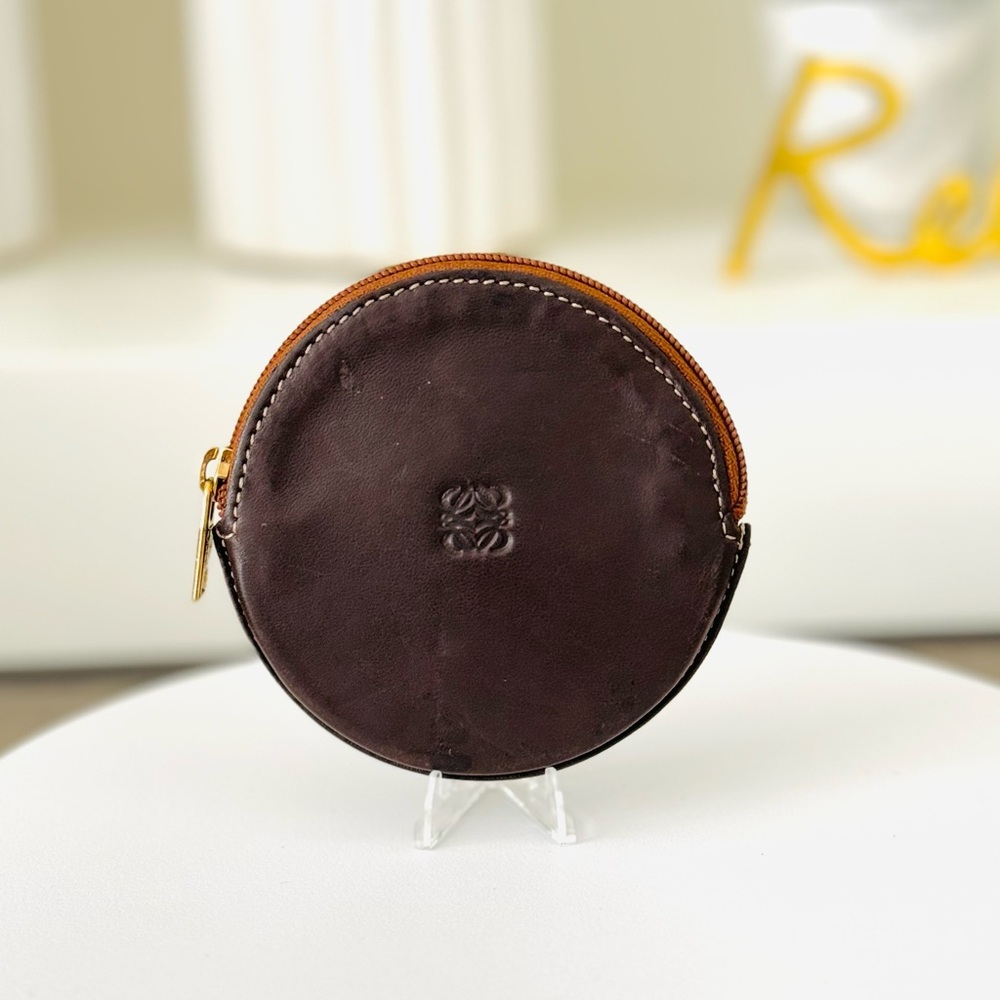 LOEWE Genuine Leather Anagram Coin Pouch - Chocolate Brown